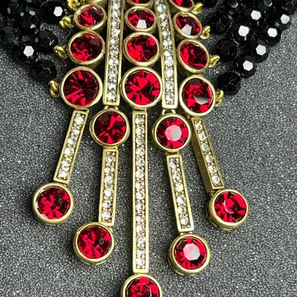 HEIDI DAUS "AN AFFAIR TO REMEMBER" 4 STRAND NECKLACE & EARRINGS SET Black & Red - Picture 4 of 14
